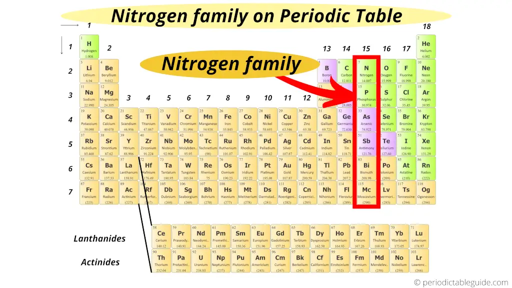 Nitrogen family on periodic table (Nitrogen group elements location on periodic table)