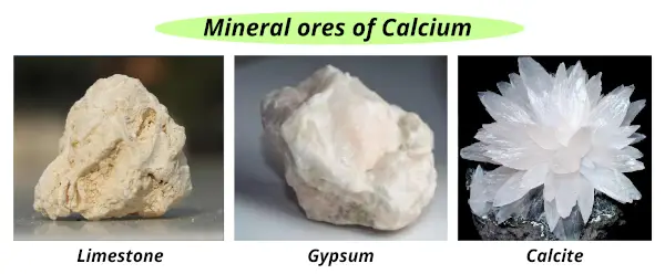 mineral ores of calcium (lime-stone, gypsum, calcite)