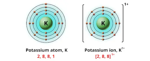Charge of potassium ion